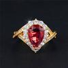 2025 New Model Luxury Female Red Water Drop Zircon Stone Engagement Ring Trendy Gold Color Bride Wedding Jewelry Gift For Women