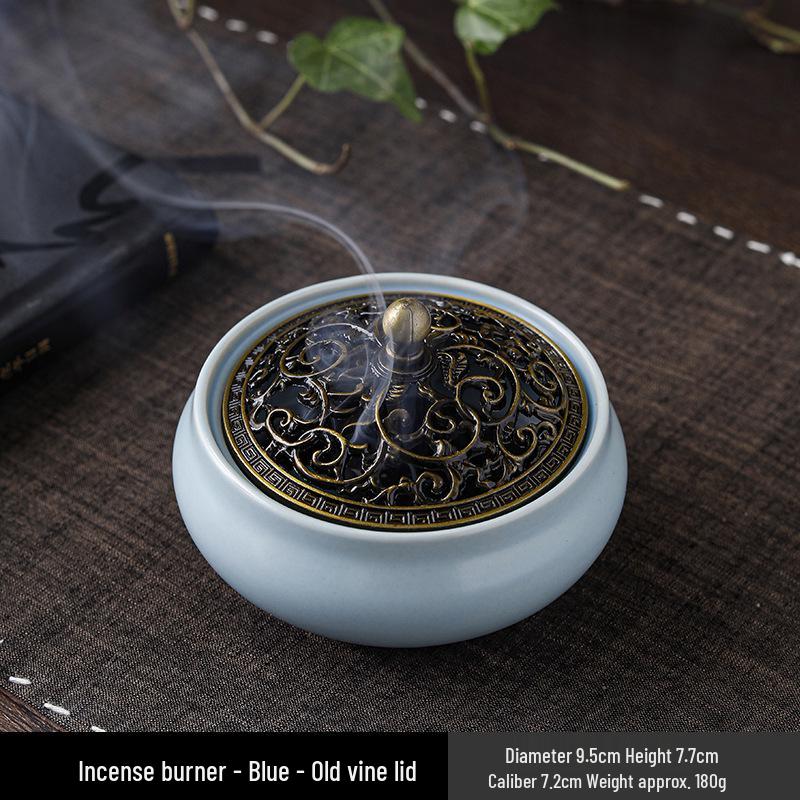 Celadon Ceramic Incense Burner with Ice Crack Glaze, Coarse Pottery, Anti-Scald, Buddhist Design, Three-Legged, Small, for Home Decor.