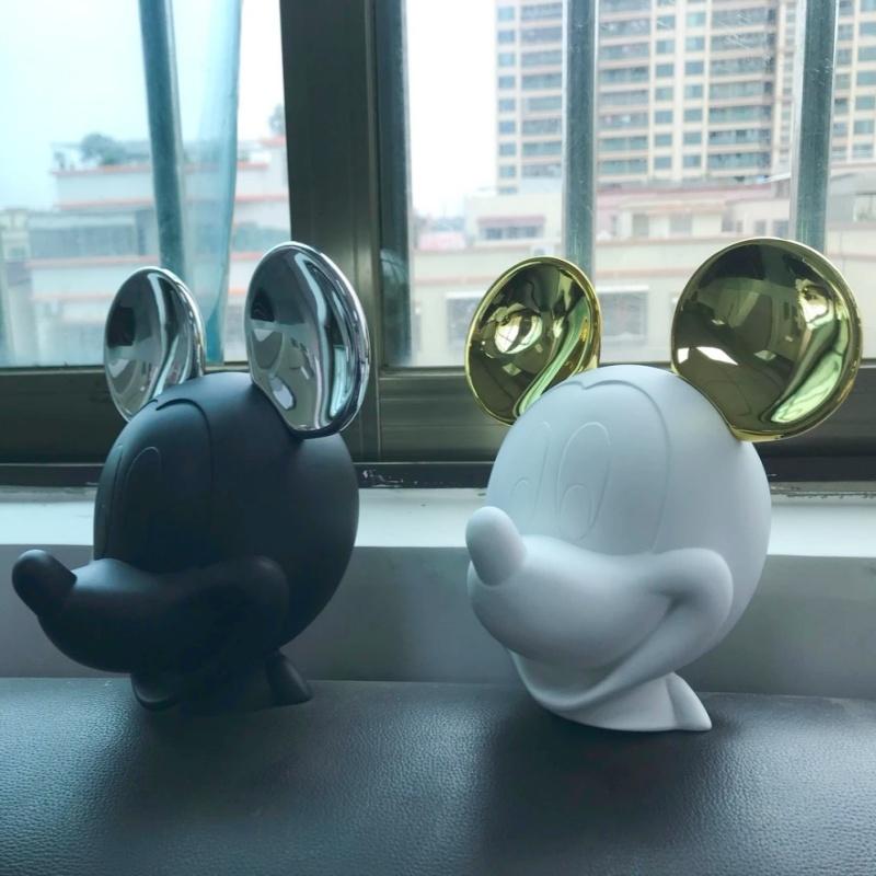18cm New Gold/Silver Mickey Mouse Head Figures Piggy bank Resin Statue TV stand cabinet Desktop Home Decor Ornament bithday gift