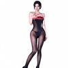 Fashion Women Lace Strapless Bodysuit 5D Oil Glossy Shiny Jumpsuit Yoga Shaping Tights Patchwork Open Crotch Maid Leotard