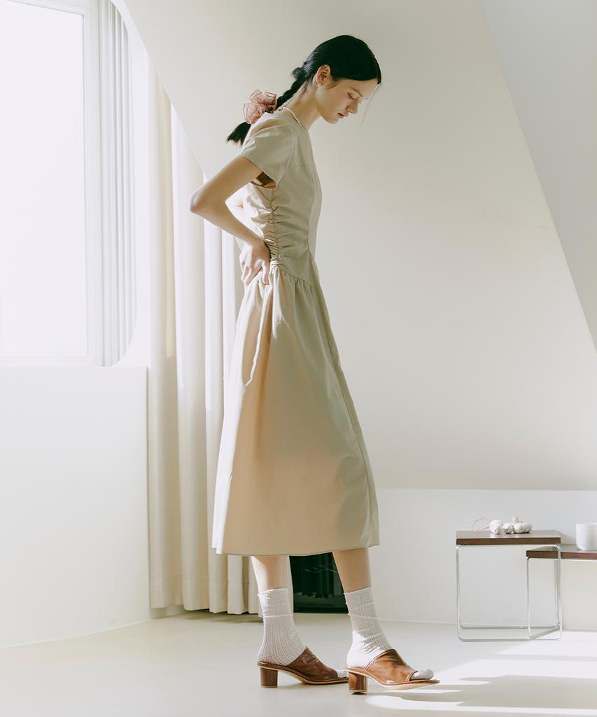 Etmont Side Shirring Dress Beige