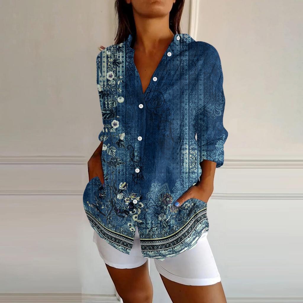 Womens Button Down Shirts Cotton Linen Long Sleeve Dress Shirts Casual Summer Tops Work Blouses
