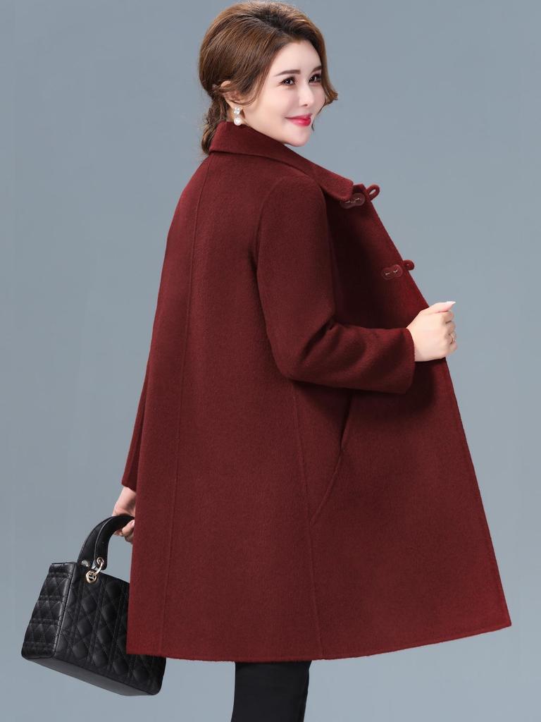 Autumn/Winter Double-Faced Cashmere Coat for Middle-Aged Women, Mid-Length Woolen Top