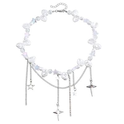 Cross Star Diamond Imitation Pearl Necklace Fashionable Personality Stacking Temperament Advanced Clavicle Chain Necklace