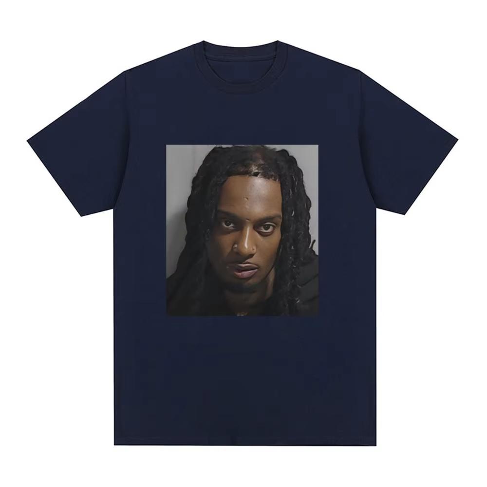 Męska koszulka z grafiką Playboi Carti Mugshot Moda Vintage Hip Hop Koszulki Bawełniana Krótki Rękaw Luźna Koszulka