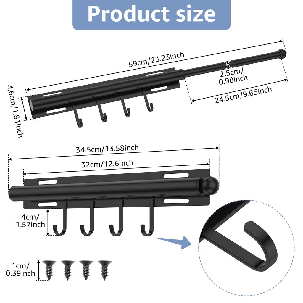 Pull-Out Closet Valet Rod Retractable Wardrobe Clothing Slide Rail with 4 Hook Extending Closet Rod Hanger Rack