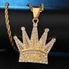 Full AAA Iced Out Bling Cubic Zircon Crown  Cubic Zircon Stainless Steel Necklaces & Pendants for Men Jewelry