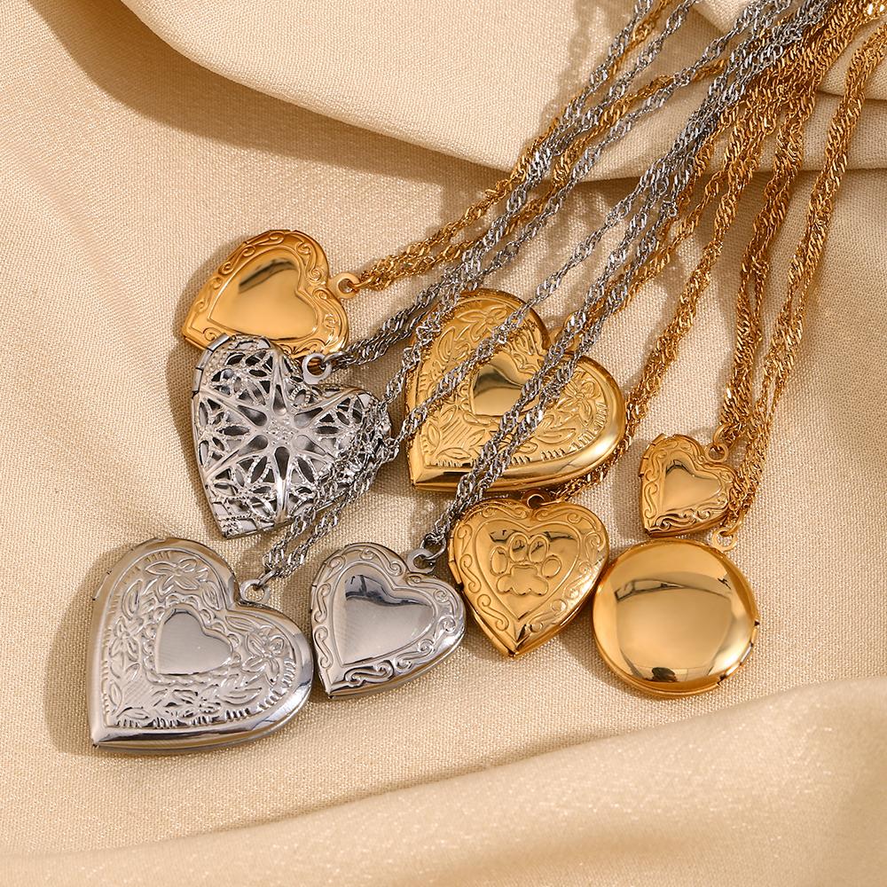 MamacitaSlay Meaningful Hollow Heart Puppy Fingerprint Can Paste Photo Pendant Necklaces for women stainless steel jewelry woman