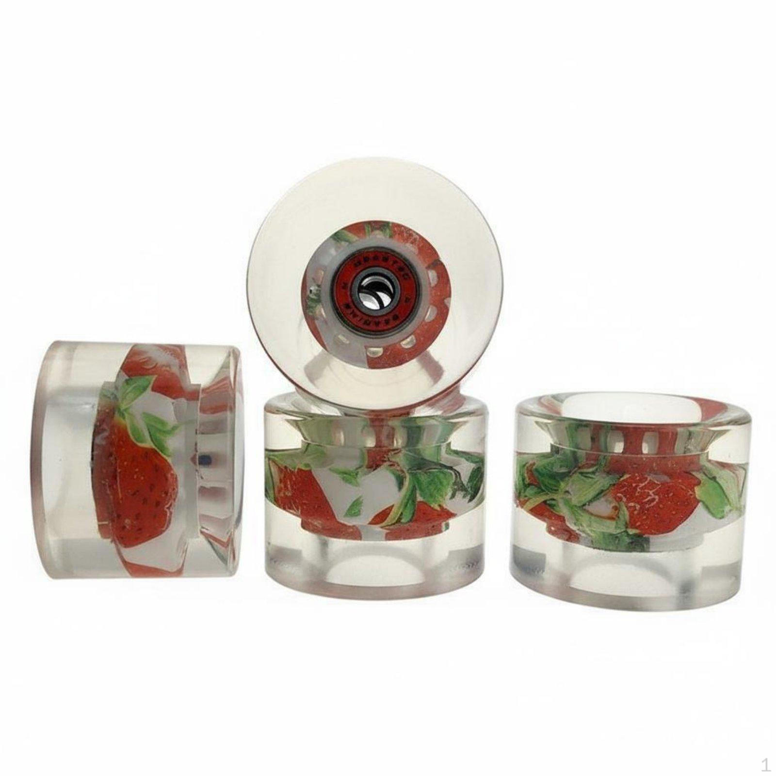 4 Pieces 60mm PU Longboard Wheels High Springiness Transparent Printed Skateboard 80A