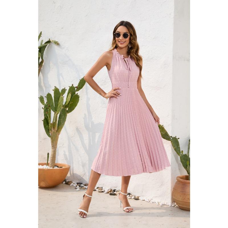 Šaty s vysokým pasem, plisované pod tlakem, bez rukávů, letní, ležérní, na dovolenou, cestovní