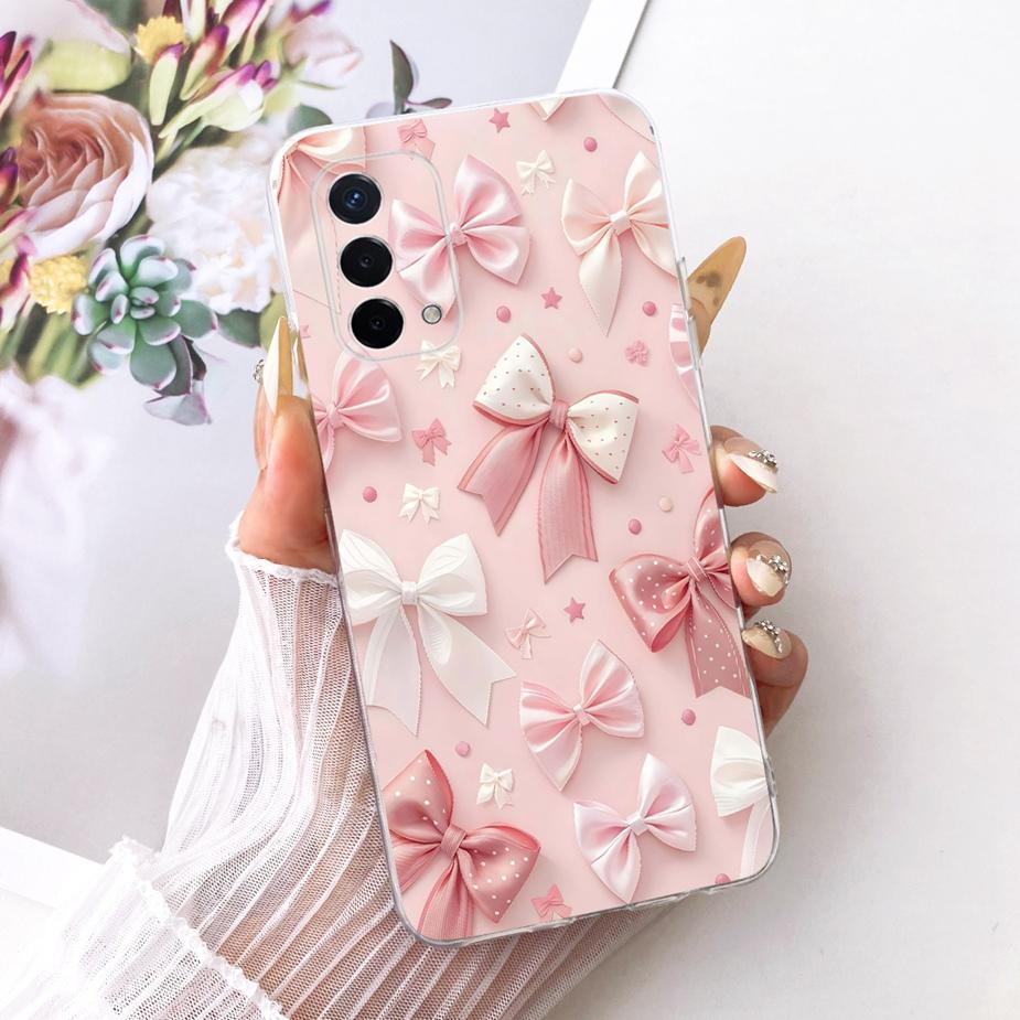 For Oppo A74 5G Case CPH2197 CPH2263 Luxury Bow Flowers Painted Cover Soft Silicone Phone Case For Oppo A74 A 74 OppoA74 5G Bags