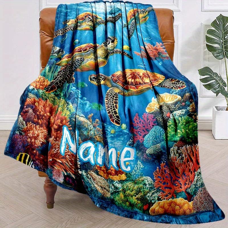 Sea Turtles Customize Your Name Blanket Used For Chair Office Sofa Bed Camping Soft And Warm Giving Friends And Relatives Birthday Graduation Gift