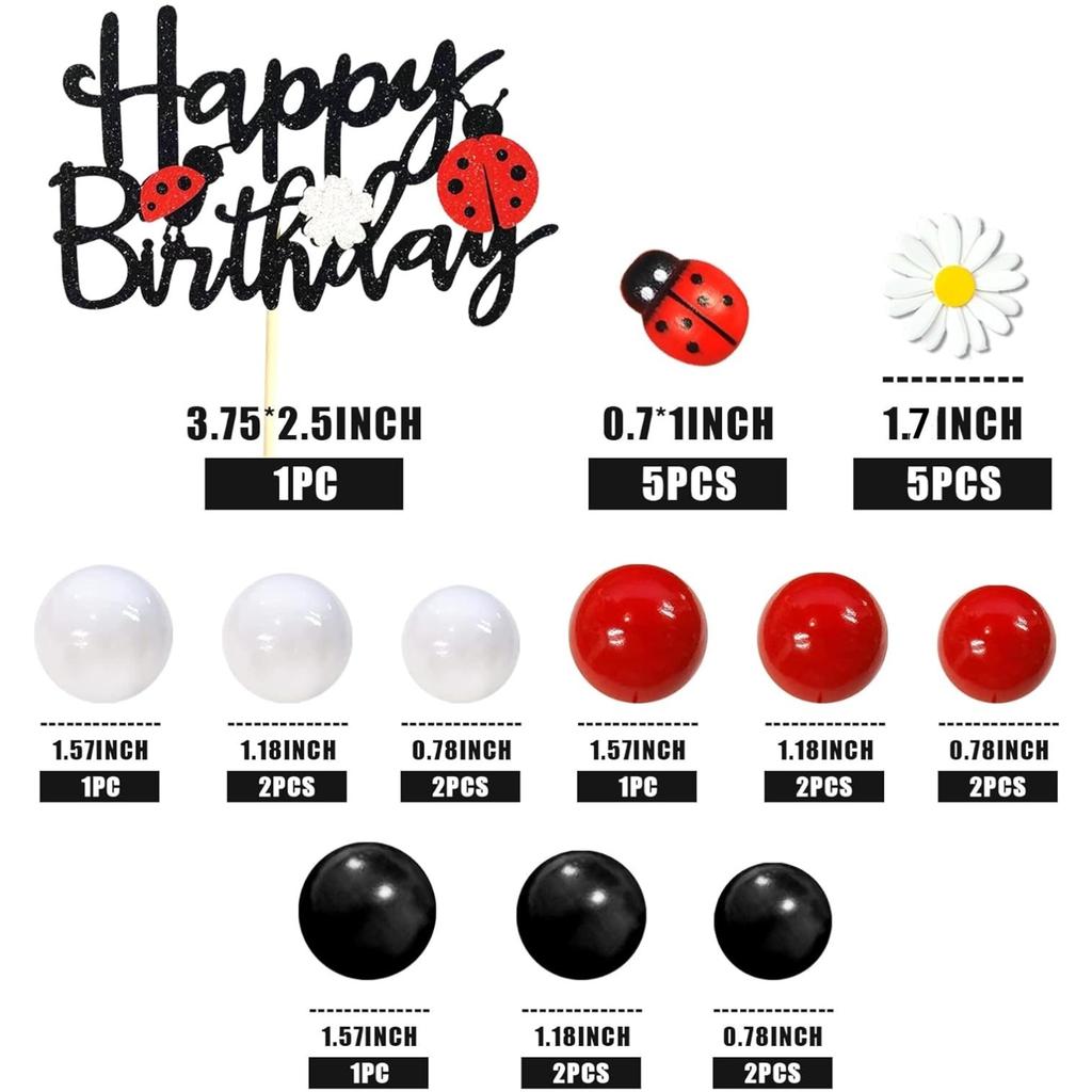 Marienkäfer Kuchenaufsatz Rot Schwarz Kugel Kuchendekorationen Gänseblümchen Kuchenaufsatz für Marienkäfer Themenparty Geburtstagsfeier Zubehör Dekoration