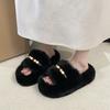 Mao Mao slippers women's home wear fashion 2025 household thick-bottomed beaded small fragrant wind warm one-word cotton slippers