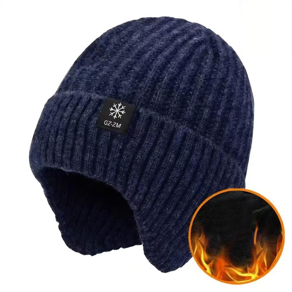 Winter Warm Knit Beanie for Men Fleece Lined with Ear Protection Thickened Soft Polyester Beanie Adjustable Grip Beanie темно-синий