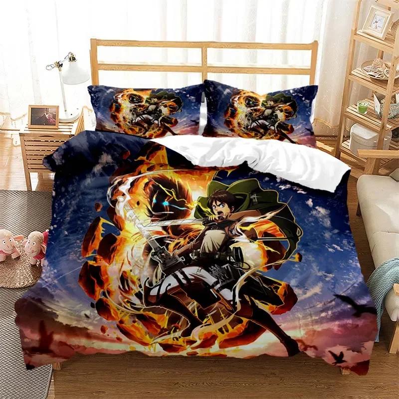Attack On Titan Fashion Digital Comfortable Duvet Quilt Cover Pillowcase Bedding Set Children Bedroom Decoration Home Textile