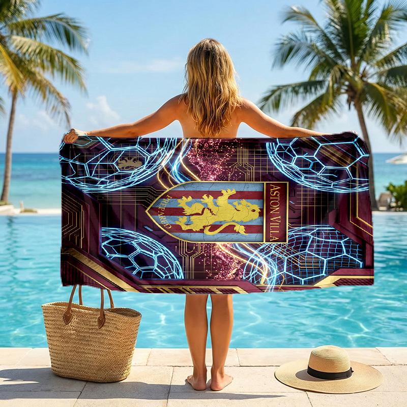Aston Villa Football Beach Towel Soft Microfiber Summer Towel Quick Dry Absorbent Towel for Beach Swimming Pool Travel