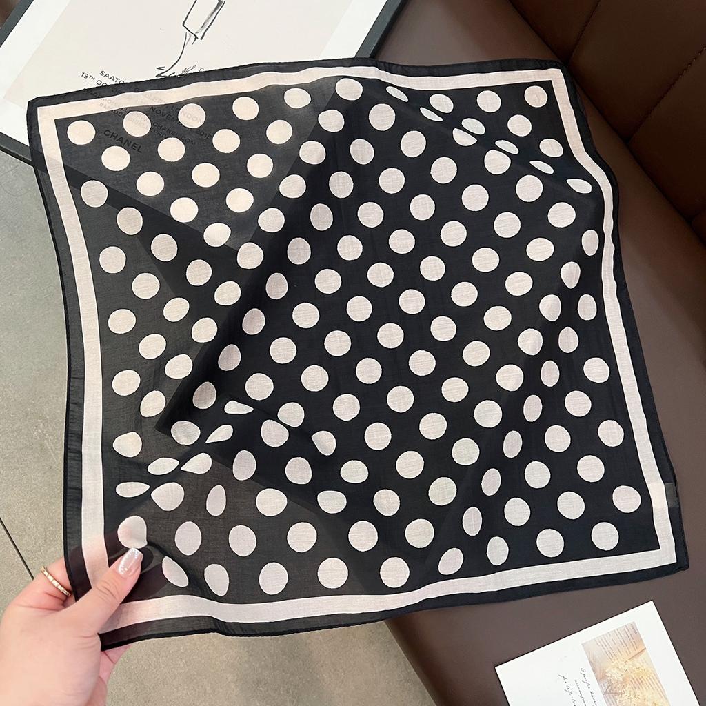 Classic simple polka dot silk square scarf summer thin with professional tooling scarf 11CM neck protection silk scarf