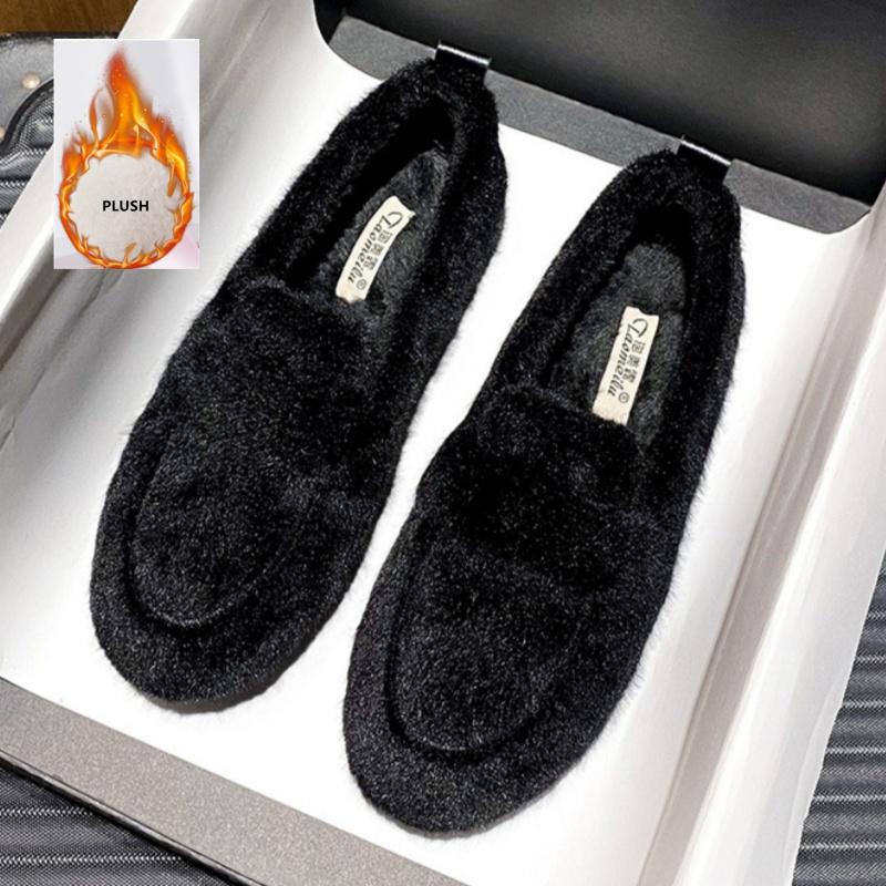 Fashion 2025 Winter New Lady Flat Outside Wearing Warm Cotton Shoes Comfy Velvet Lazy Loafers Thick Soled Big Size Shoes Mujer Zapatos