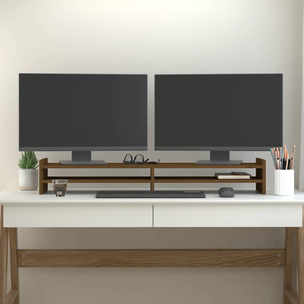 Monitor Stand Honey Brown 100 X 27 X 15 Cm Solid Pine Wood