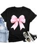 Bow Shirts for Women Cute Pink Bowknot Ribbon Print Tee Tops Bow Girly Aesthetic T Shirts, Seasonal Casual Trendy Men