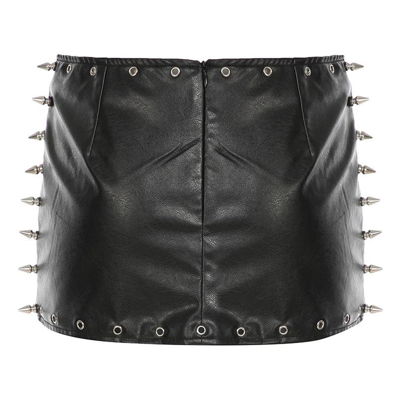 Minigonna Punk Rivettata in Ecopelle da Donna Europea & Americana - Sexy Moda Autunnale