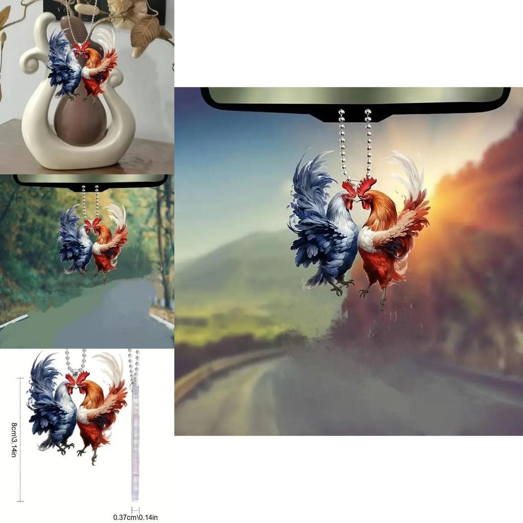 Colorful Cartoon Acrylic Rooster Car Hanging Ornament For Stylish Decoration Interior