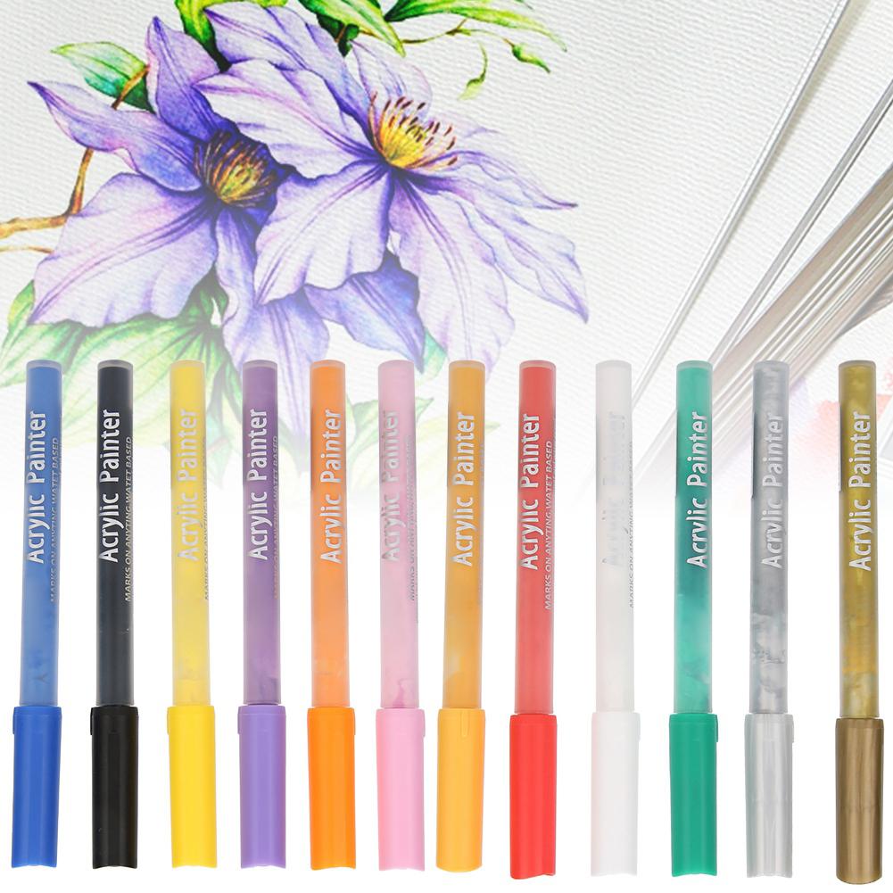 Coloured Acrylic Marker Pen Kit Non Toxic Water Based Painting Drawing Tool(12 Colors )