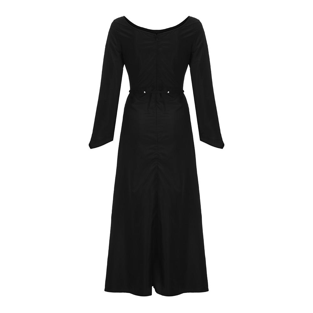 Women Plus Size Solid Vintage Long Sleeve Bandage Long Party Dress