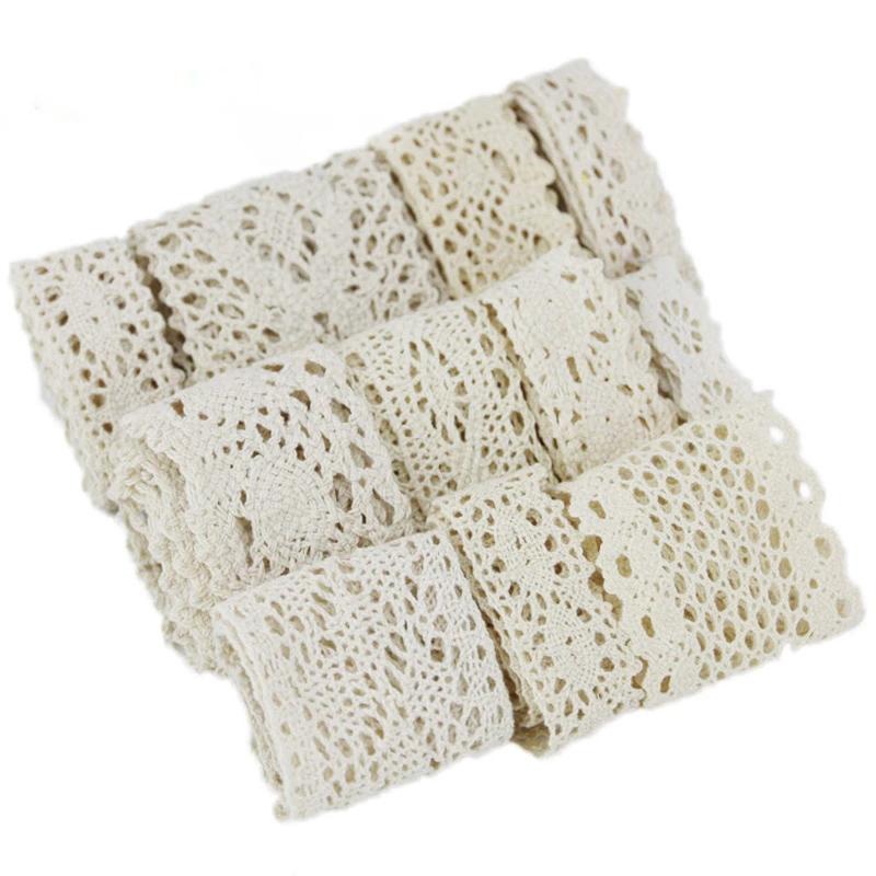 (10 pizzi misti) Nastro di Pizzo di Cotone Beige Fai da Te Fatto a Mano Festa di Matrimonio Artigianato Confezione Regalo Patchwork Pizzo all'Uncinetto