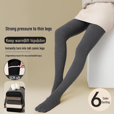 Graue gestreifte, mit Samt gefütterte Leggings-Socken für Damen - Warme, figurformende Strumpfhose für Herbst und Winter