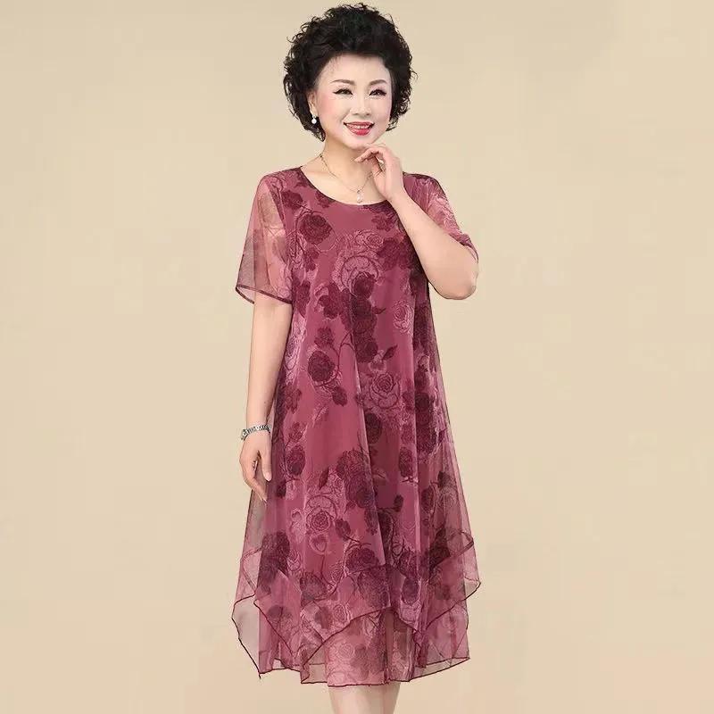 Summer Vintage Print Long Dress for Women Plus Size Short Sleeve Summer Casual Dress Female