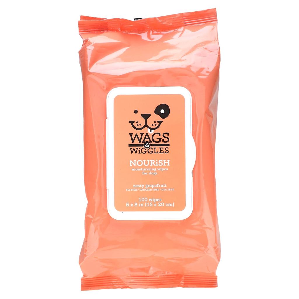 Wags & Wiggles, Nourish, Moisturizing Dog Wipes, Zesty Grapefruit, 100 Wipes