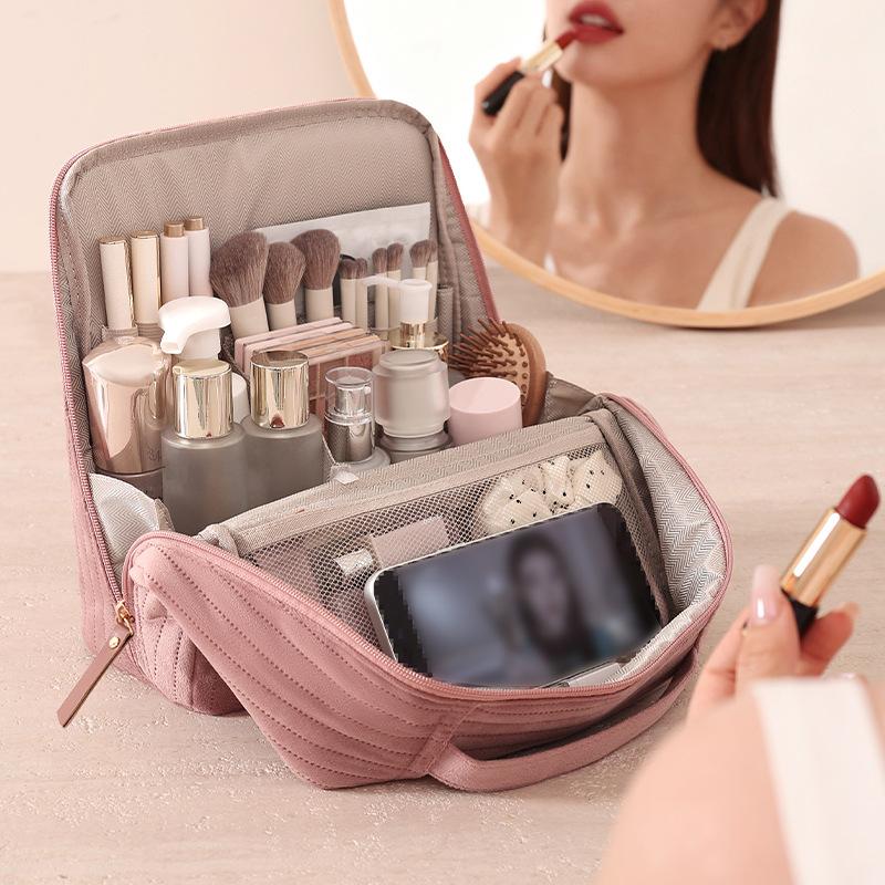 Upright Makeup Bag Large Capacity Portable Cosmetic Organizer Travel Toiletry Case with Handle Women Portable Cosmetic Case