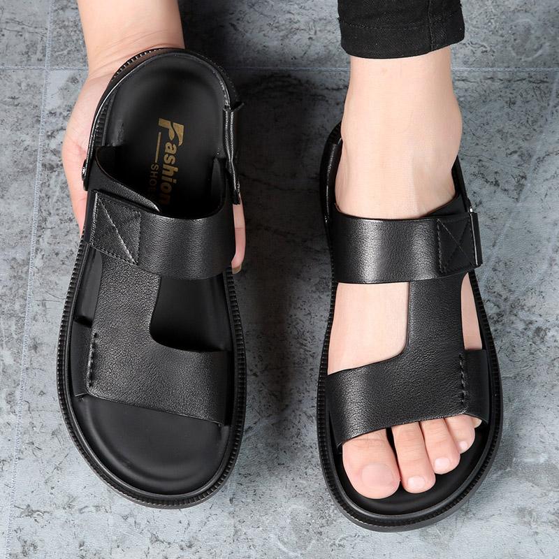 Men's High Quality Beach Shoes Sandals Cow Quality Genuine Leather Non-slip Men's Slippers Breathable Two Uses Soft Beach Shoes