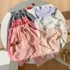 Girls Summer Cotton Linen Plaid Wide Leg Shorts Breathable Loose Casual Versatile Pants For Kids
