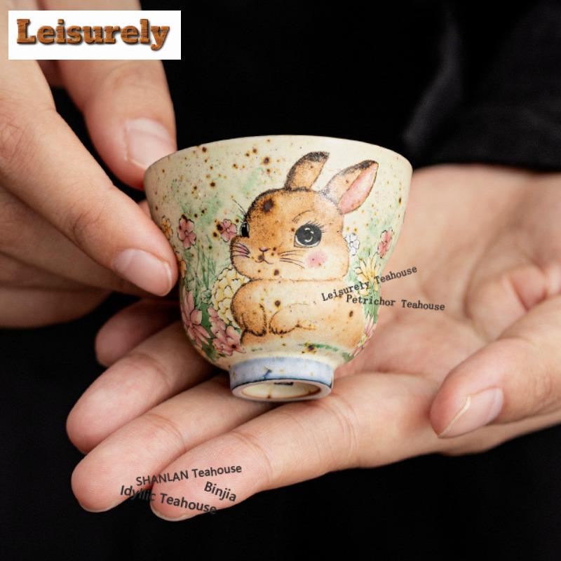 25ml Karamellglasur Kaninchen Blumenpflückende Kürbis-Teetasse Luxuriöse Teeschale Niedliche Tasse Teeverkostung Riechbecher Jianzhan Meistertassen Cha
