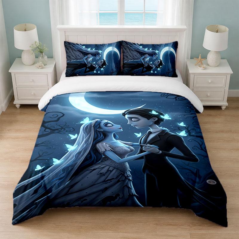 Corpse Bride Emily Victor Bedroom 3Pcs Bedding Set Soft Bed Sheet Pillowcases Home Bedding Decoration
