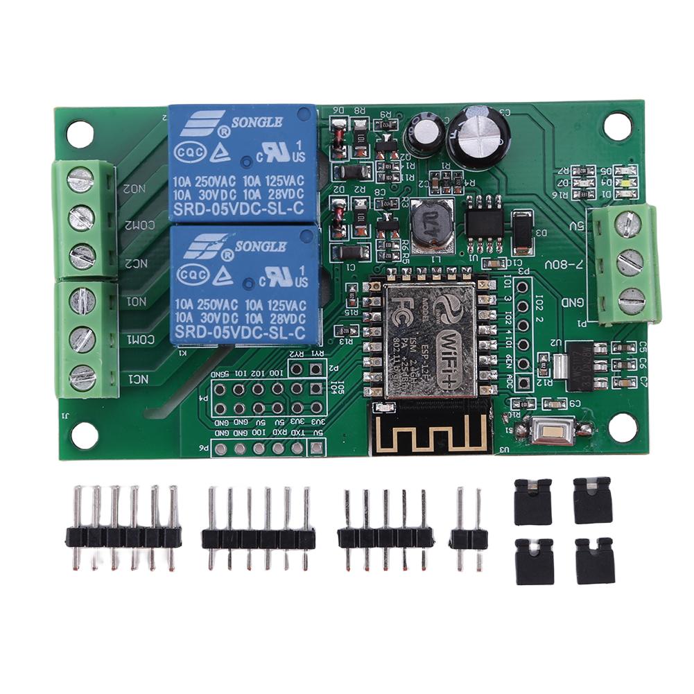 ESP8266 WIFI Switch Controller Board Dual Channel Wireless Smart Relay Module DC 5V 10A PCB Relay Module Based on Arduino
