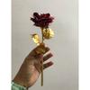 GIFT Red Rose Flower with Golden Leaf with Gift Box with Carry Bag 29 cm x 10 cm x 10 cm