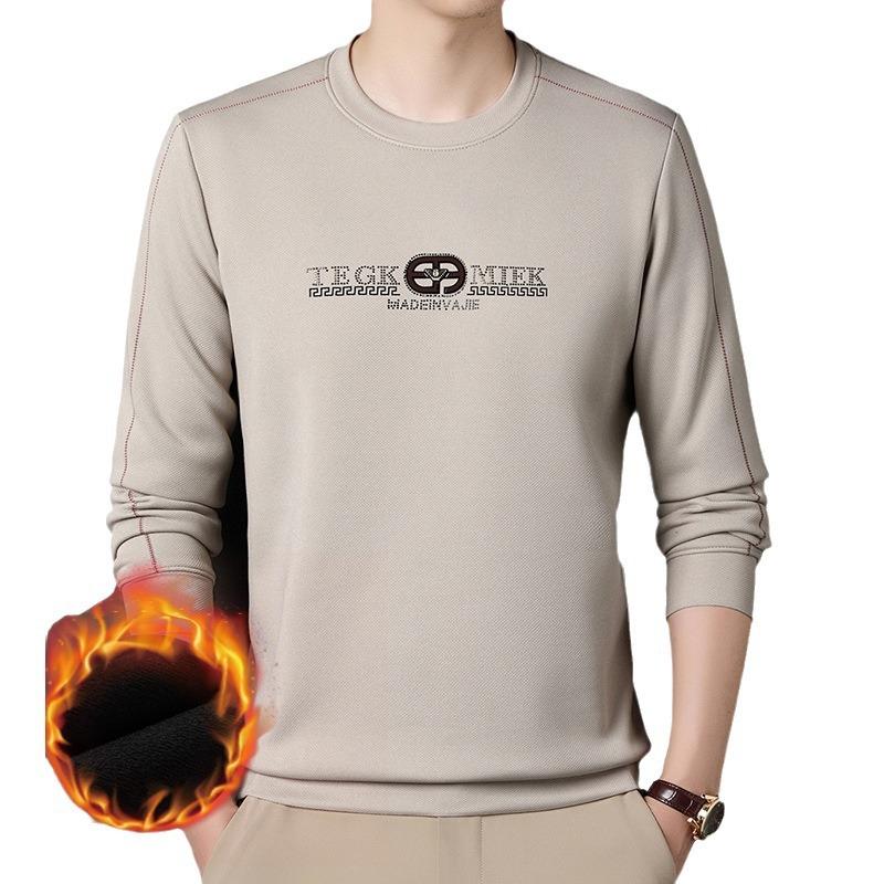 Autumn New Velvet and Thick Long Sleeve T-shirt Men's Crew-neck Bottom Shirt Fashion Brand All The Top