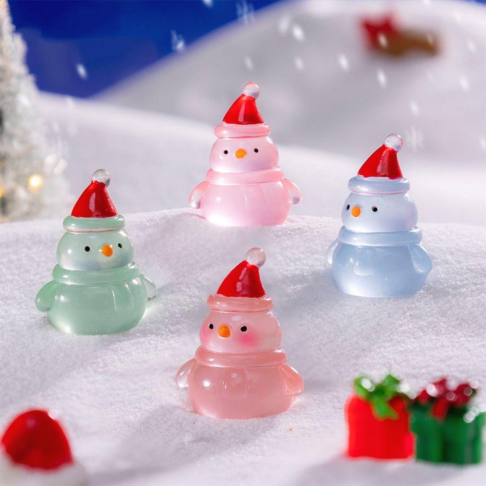10pcs Glowing in Dark Christmas Snowman Statue Merry Christmas Decoration  Car Accessories