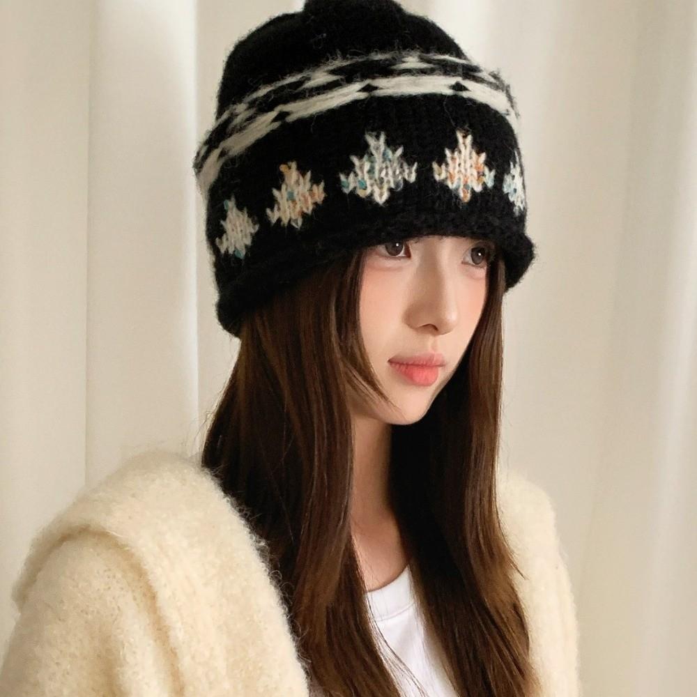 Knitted Retro Beanie Hat Warm Winter Cold Hat Vintage Style Jacquard Knitted Hat  Winter
