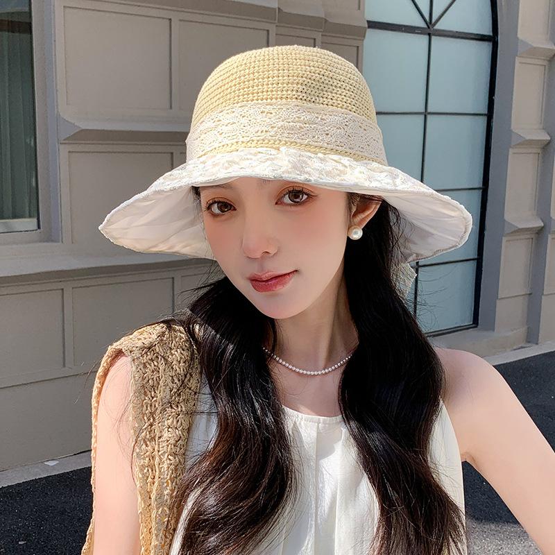 Summer Seaside Vacation Sunscreen and Sunshade Straw Hat Fashionable Foldable Lace Daisy Fisherman's Hat