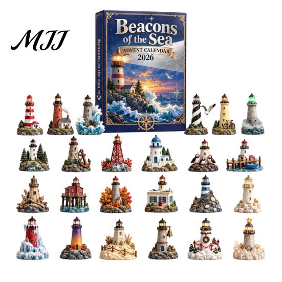 Nautical Theme Gift Acrylic Ocean Lighthouse Advent Calendar, 24 Day Countdown Box with Retro Scenes And Surprise Unboxing Experience for Holiday