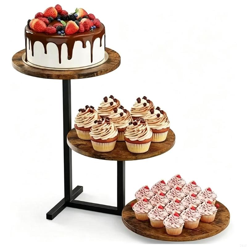 Pastry Display Stand with 3 Round Trays, Look Shelves and Space Saving Form for Dessert Tables, Home Counters, and Serving