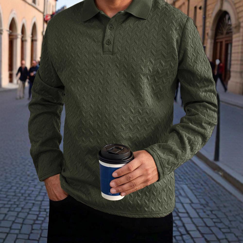 Spring/Autumn 2025 Men's Fashion Casual Long-sleeved T-shirt with Loose Threaded Collar Men's Casual Sports Polo Shirt