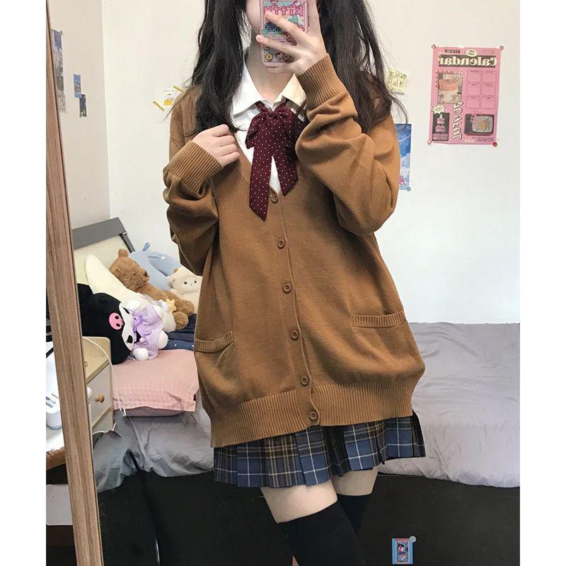 Japanese JK School-Style V-Neck Cardigan - Autumn/Winter Loose Knit Sweater for Women