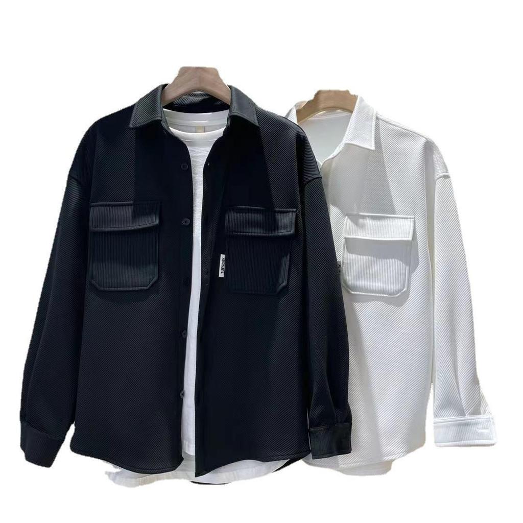 Men's Trendy Knit Lapel Jacket - Casual Loose-Fit Shirt Style for Autumn