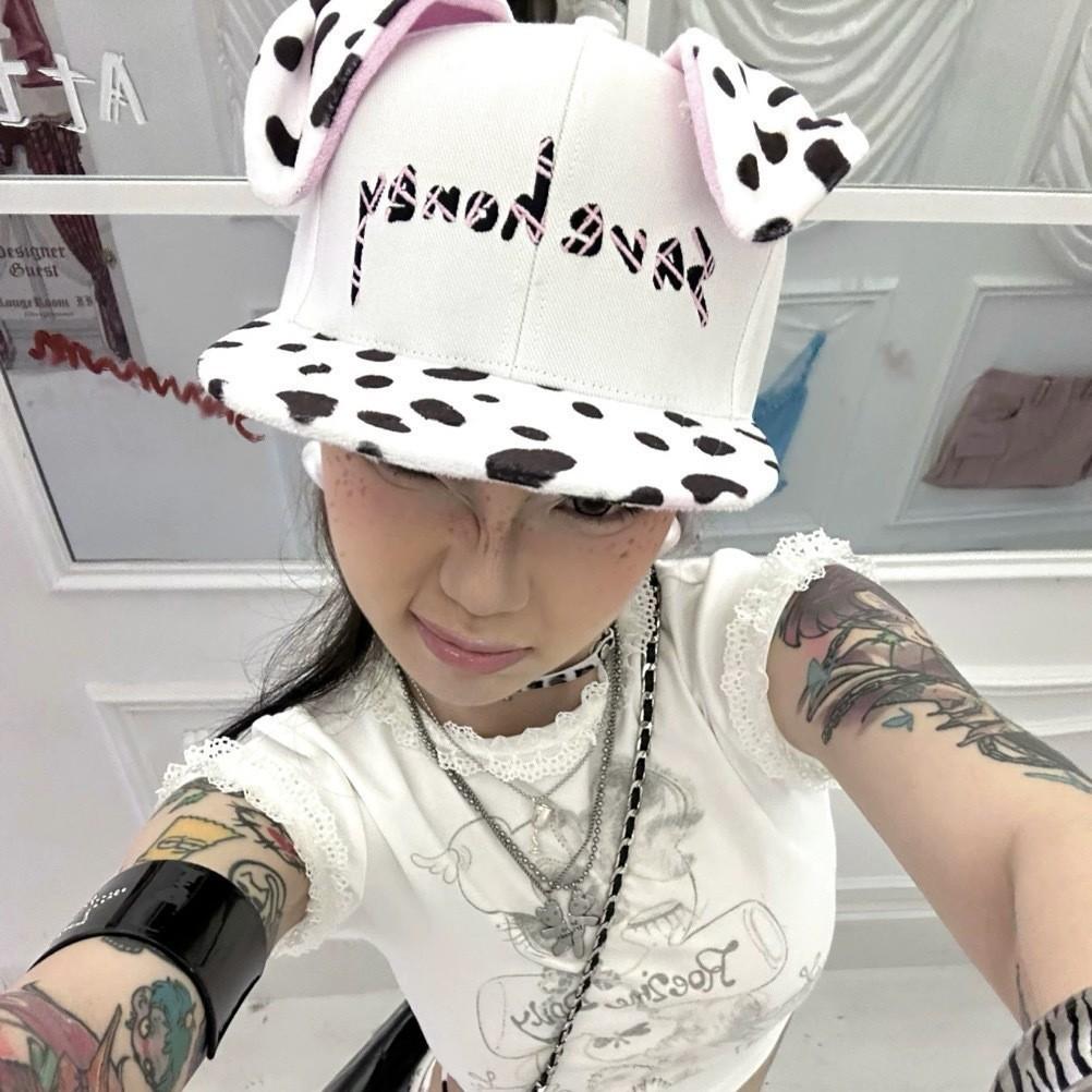 Cute Cat White Cap Women'S Spring Big Head Circumference Baseball Cap Showing Face Small Hat Trend